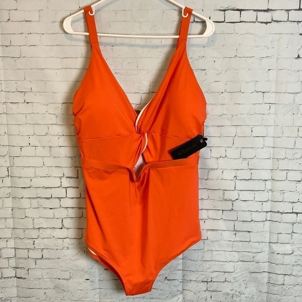 CITY CHIC Majorca 1 Piece Swimsuit Sunburst Orange Sz 18 Plus Size Vacation NWT - Picture 5 of 16